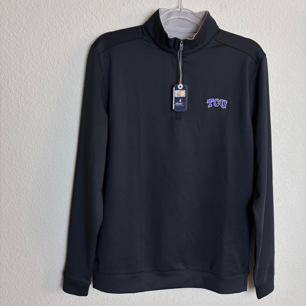 NEW Johnnie-O Mens TCU Horned Frogs Diaz Quarter Zip Pullover Black Size Small